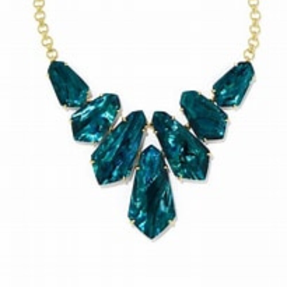 Kendra Scott Loris Gold Statement Necklace in Teal Green Illusion - Brand New